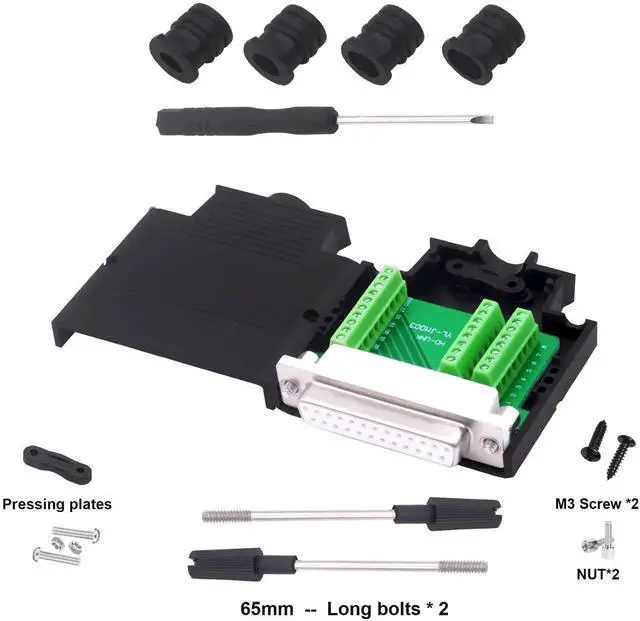 Alt view image 2 of 7 - DB25 Female Solderless Connector Breakout Board RS232 D-SUB 25 Pin Serial Adapter Terminal Block with Case (Female)