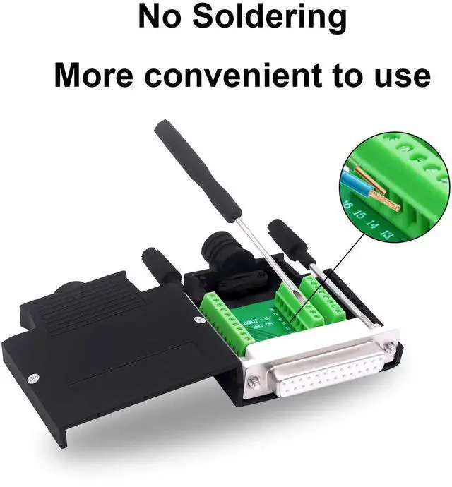 Alt view image 4 of 7 - DB25 Female Solderless Connector Breakout Board RS232 D-SUB 25 Pin Serial Adapter Terminal Block with Case (Female)