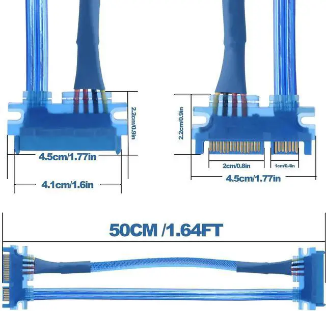 Alt view image 3 of 7 - 22Pin SATA Power Extension Cable SATA 3.0 22 Pin 7+15 Pin Male to Female Data Power Combo Extension Cable for SSD,HDD,PCI Cards and Other Equipment -50cm -2pcs