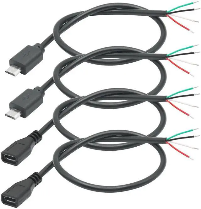 Main image of 2Pair Short Micro USB 4 Pin Bare Wire 11inch, 5V/2A Micro USB Male & Female 4 Pin Pigtail Open End Power and Data Cable, for USB Equipment Installed or Replacement Repair DIY Cable