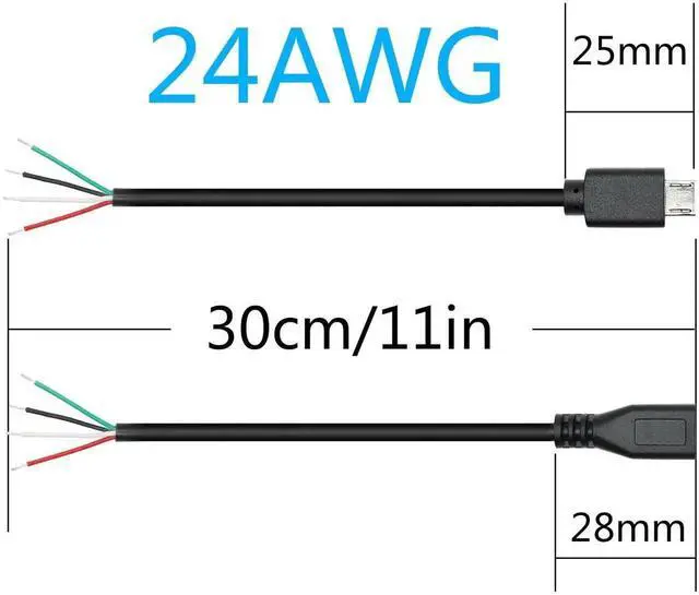 Alt view image 7 of 7 - 2Pair Short Micro USB 4 Pin Bare Wire 11inch, 5V/2A Micro USB Male & Female 4 Pin Pigtail Open End Power and Data Cable, for USB Equipment Installed or Replacement Repair DIY Cable