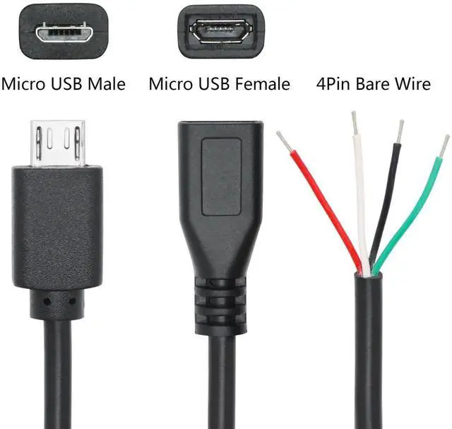 Alt view image 5 of 7 - 2Pair Short Micro USB 4 Pin Bare Wire 11inch, 5V/2A Micro USB Male & Female 4 Pin Pigtail Open End Power and Data Cable, for USB Equipment Installed or Replacement Repair DIY Cable