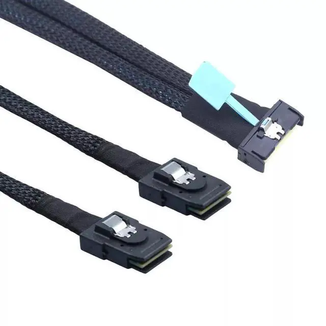 Alt view image 4 of 6 - PCI-E 5.0 MCIO 8X 74P to 2X 36P Mini SAS SFF-8087 Extension Cable for Servers 100CM