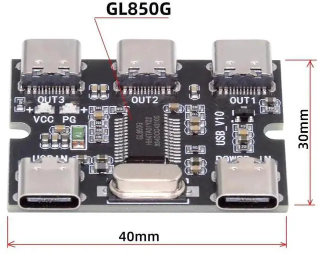 Alt view image 3 of 7 - USB-C 2.0 1-to-3 Three Ports HUB Splitter PCBA Expansion Module Board PCs Multiport 3 Devices Type-C for Keyboard Mouse Scanner Printer