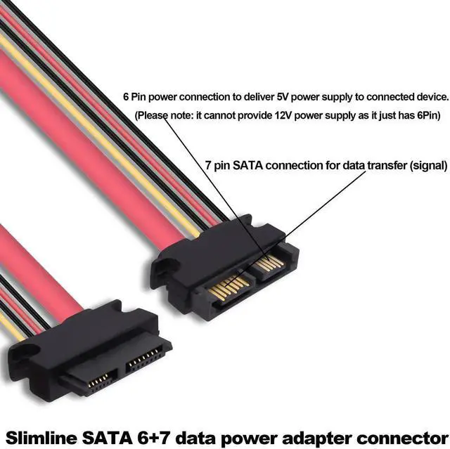 Alt view image 5 of 7 - Slimline SATA 13Pin (7+6) Pin Male to Female Extension Cable,13Pin Slimline SATA Laptop Optical Drive Adapter Data Power Cable for Laptop HDD SSD -50cm -2pcs