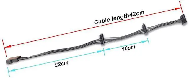 Alt view image 6 of 6 - IDE Molex 4 PIN Male to 3 x SATA 15 PIN Female Expansion Power Cable 16.6in 18AWG Tinned Copper - for PC/NAS/Server Mechanical Hard Drives/SSDs