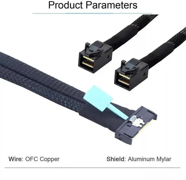 Alt view image 2 of 5 - PCI-E 5.0 MCIO 8X 74P to 2X 36P Mini SAS HD SFF-8643 Server Adapter Cable (1m)