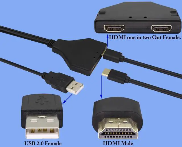 Alt view image 5 of 7 - 1080P 4K HDMI 2.0 one in Two Video Splitter with USB Power Cord,with USB2.0 HDMI1 Male to HDMI2 Female Cable,Suitable for with HDMI Interface Such as Laptop/Monitor/Projector. (0.3M)