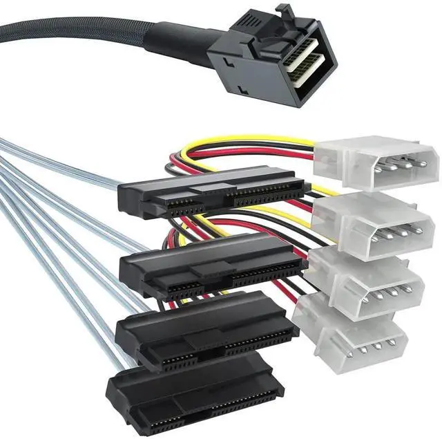 Main image of MiniSAS HD SFF-8643 to 4xSFF-8482 Fan-Out SAS Cable with IDE Molex SATA Power for Raid Controller to Hard Drive, 12Gb/s, 0.5m(1.6ft)