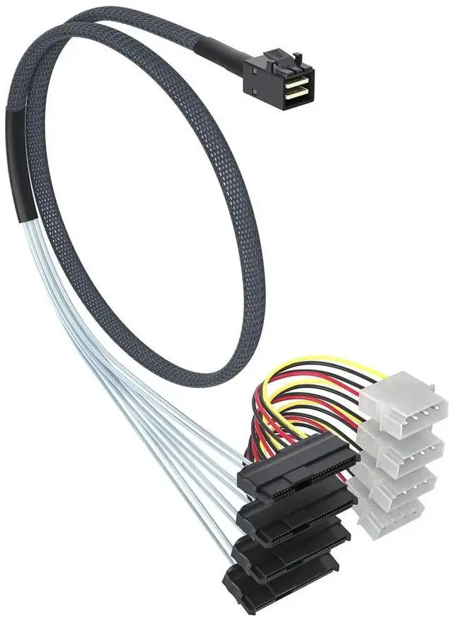 Alt view image 3 of 6 - MiniSAS HD SFF-8643 to 4xSFF-8482 Fan-Out SAS Cable with IDE Molex SATA Power for Raid Controller to Hard Drive, 12Gb/s, 0.5m(1.6ft)