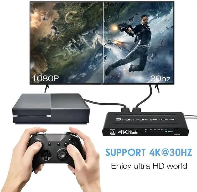 Alt view image 3 of 6 - 4K HDMI Switch 5 in 1 Out,5 Port HDMI Switcher Selector Box with IR Remote Control & Auto Switch, Support 4K@30Hz, HDR, HDMI 1.4, HDCP, 3D, 1080P for HDTV PS3 PS4 Xbox Projector Blu-ray Player