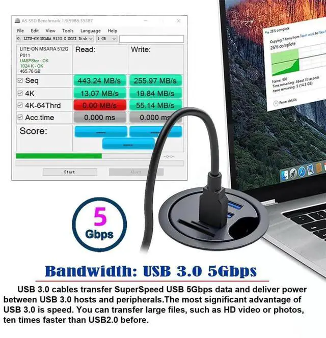 Alt view image 2 of 7 - USB 3.0 Hub Splitter, SD TF USB-C 2 Port USB Multiport Expander High Speed Type C Data Port 60mm Desk Grommet Dock Station Micro-SD Card Reader Interface for PC Desk Desktop