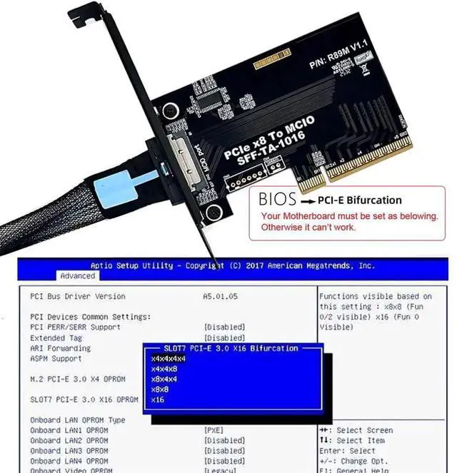 Alt view image 6 of 7 - MCIO 8i External Mini Cool Edge IO SFF-TA-1016 to PCI-Express 8X PCIE5.0 VROC Adapter for Mainboard SSD Graphics Card
