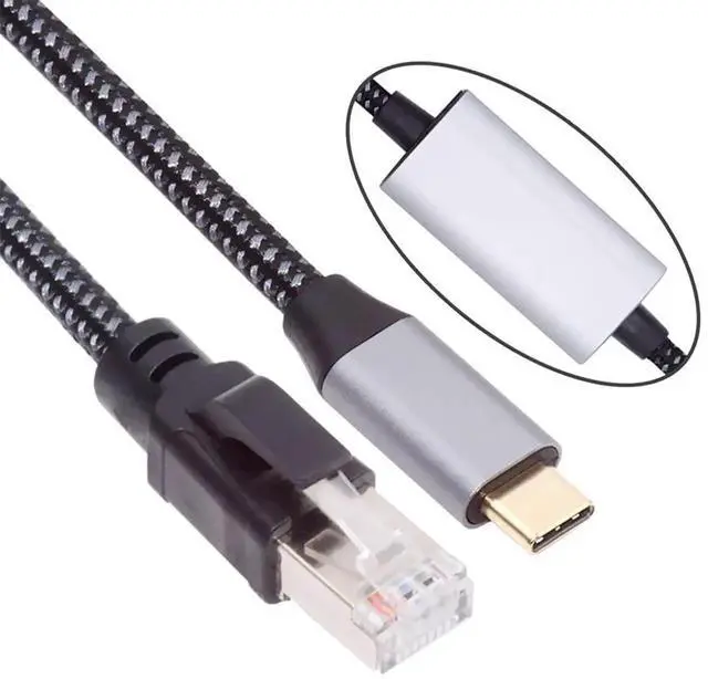 Alt view image 7 of 7 - USB-C to Ethernet Networking Cable USB Type-C RJ45 Male Cord High Speed 1000Mbps Gigabit Directly Connected LAN Network Compatible with Thunderbolt3 for Laptop, Tablets 3.94ft