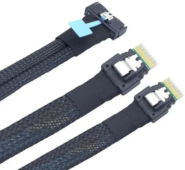 Alt view image 2 of 6 - PCIE Gen5.0 Slimline SAS MCIO 8X 74P to Dual 2XSFF-8654 4i Server Adapter Cables 50CM