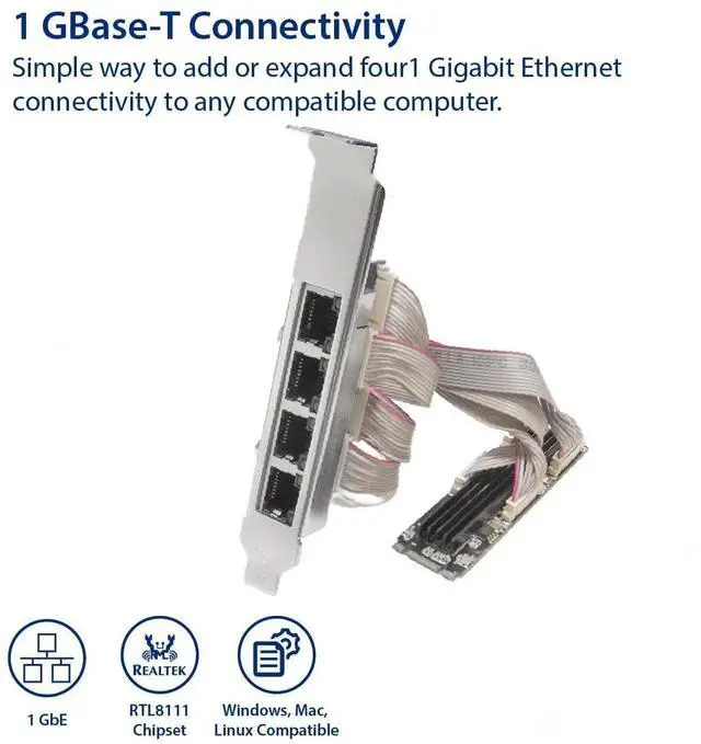 Alt view image 2 of 6 - 4 Ports Gigabit M.2 M+B Key Ethernet Card SI-PEX24092