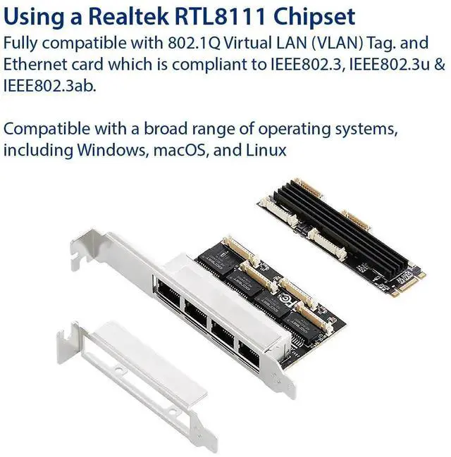 Alt view image 3 of 6 - 4 Ports Gigabit M.2 M+B Key Ethernet Card SI-PEX24092