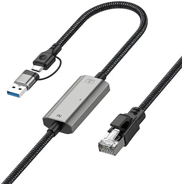 Main image of USB C to Ethernet Adapter 10FT, 2in1 USB-C/USB 3.0 to RJ45 Network Cord, 1000Mbps Gigabit Directly Connected, Ethernet Cable Type C Compatible for MacBook Pro,iPad Pro,Smartphone,Laptop,PC