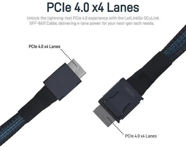 Alt view image 2 of 7 - Oculink Cable PCIe 4.0 SFF-8611 4i Long Male Extension Cable for Oculink eGPU onexGPU Mini PC SSD, 6.6 feet (200 cm)
