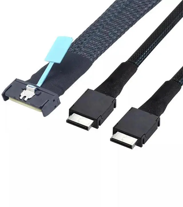 Alt view image 2 of 6 - PCI-E5.0 MCIO SFF-8654 8I 74P to 2X Oculink SAS SFF-8611 4I Server Adapter Cable (1m)