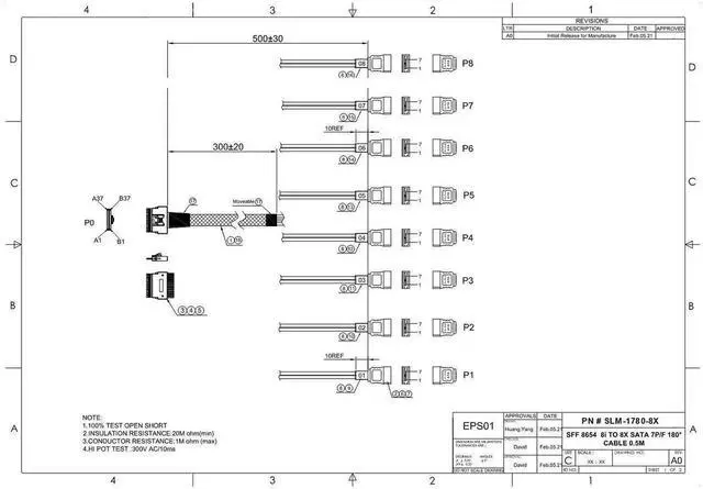 Alt view image 3 of 3 - SlimSAS 8i (SFF-8654) to 8X SATA Cable - 50CM for High-Speed Data Connectivity