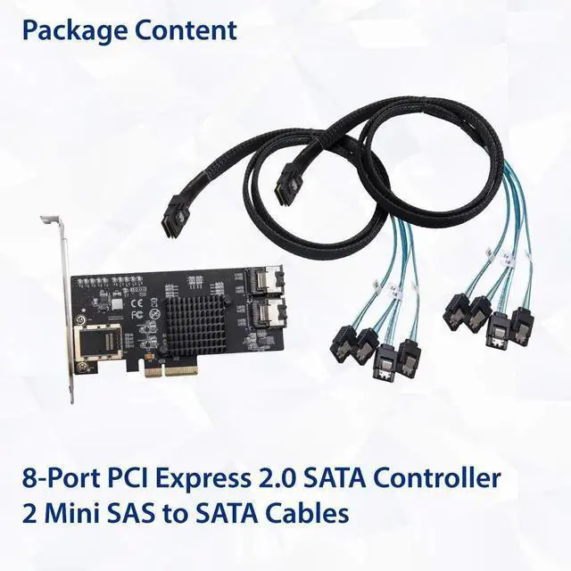 Alt view image 5 of 6 - 8 Port SATA III Non-RAID PCI-e x4 Expansion Card Supports FreeNAS and ZFS RAID - Includes Mini SAS to SATA Breack Out Cables (SI-PEX40137)