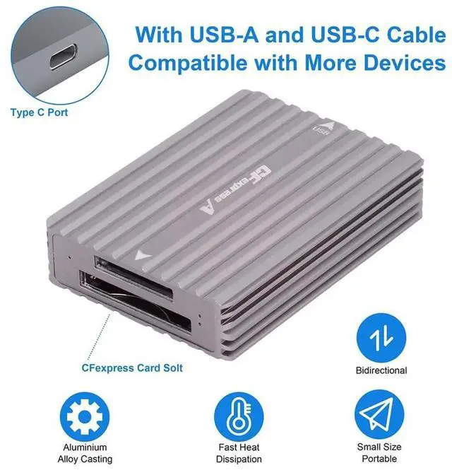 Alt view image 4 of 7 - USB-C CFE Memory Card Adapter Hub, USB3.1 Type-C USB3.0 Type-A to CF Express Type-A & Type-B CFA R5 Z6 Z7 CFB Dual Slot Extension Card Reader
