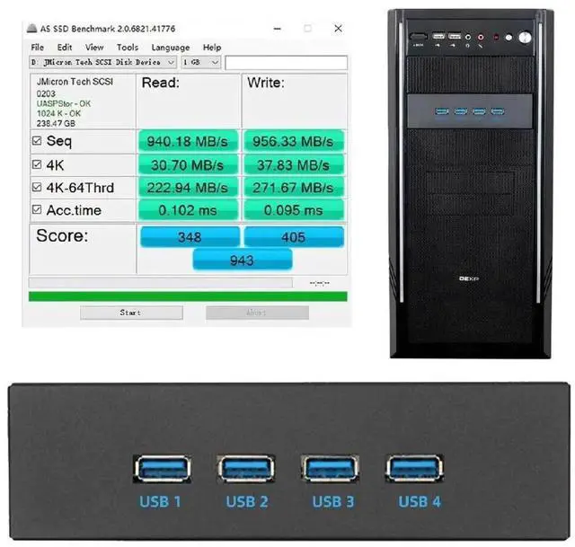Alt view image 2 of 7 - 10Gbps 4 Ports HUB Front Panel USB 3.1 Type-A & Type-C to Motherboard Type-E Connector Cable 10Gbps for 5.25" CD-ROM Bay Tray