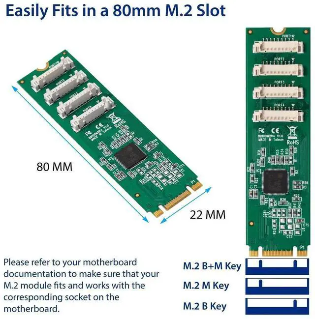 Alt view image 3 of 4 - 2 Port RS-232 DB9 Serial M.2 B+M Key Controller Card SY-PEX15066