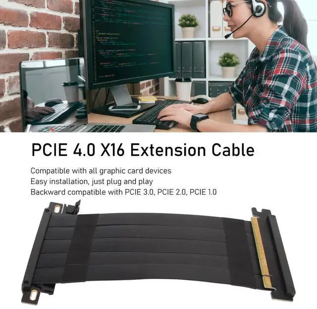 Alt view image 5 of 7 - PCIE 4.0 x16 Extender Riser Cable, High Dual Sided Reverse 180 Degree PCI E Ports GPU Graphic Card Extension Cable for RX 7900 7800 7700 7600 7500,etc (Black) 18CM