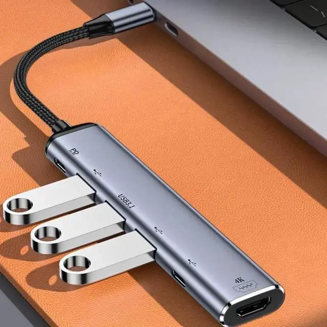 Alt view image 3 of 7 - Type C USB3.1 USB-C to HDMI 4K Dual USB 3.0 HUB Converter HDTV Multiport Adapter 60hz with Female 100W PD Power Port