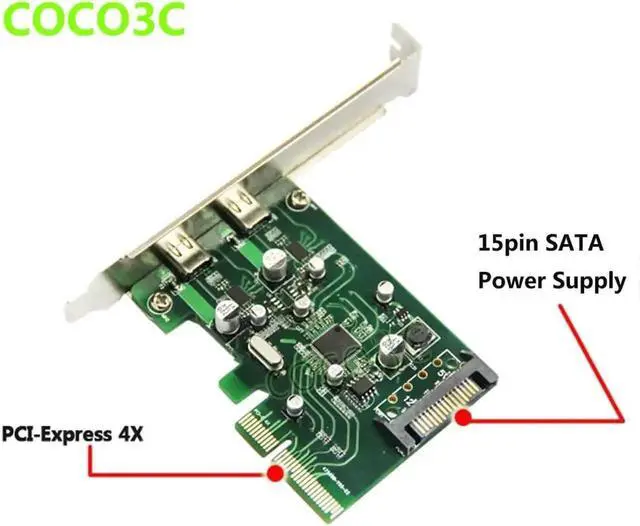 Alt view image 6 of 6 - 2 ports USB 3.1 Type-C PCI express Card + PCIe low profile bracket pci-e 4x to usb3.1 Type C adapter SuperSpeed 10Gbps USB-C