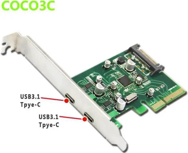 Alt view image 5 of 6 - 2 ports USB 3.1 Type-C PCI express Card + PCIe low profile bracket pci-e 4x to usb3.1 Type C adapter SuperSpeed 10Gbps USB-C