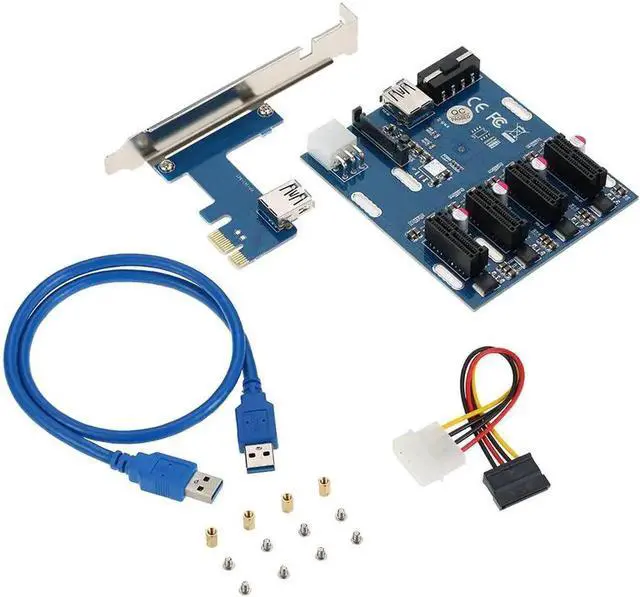 Main image of PCI-E 1X Expansion Kit 1 to 4 Slots Switch Multiplier Hub Riser Card Adapter with USB 3.0 Cable Pcie Mining Modules