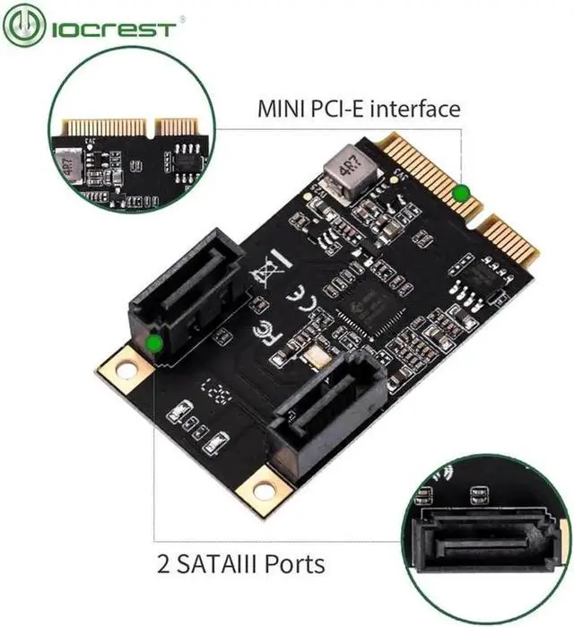 Alt view image 2 of 6 - 2 Port SATA III Full Height Mini PCIE 3.0 gen3 high speed Controller Card