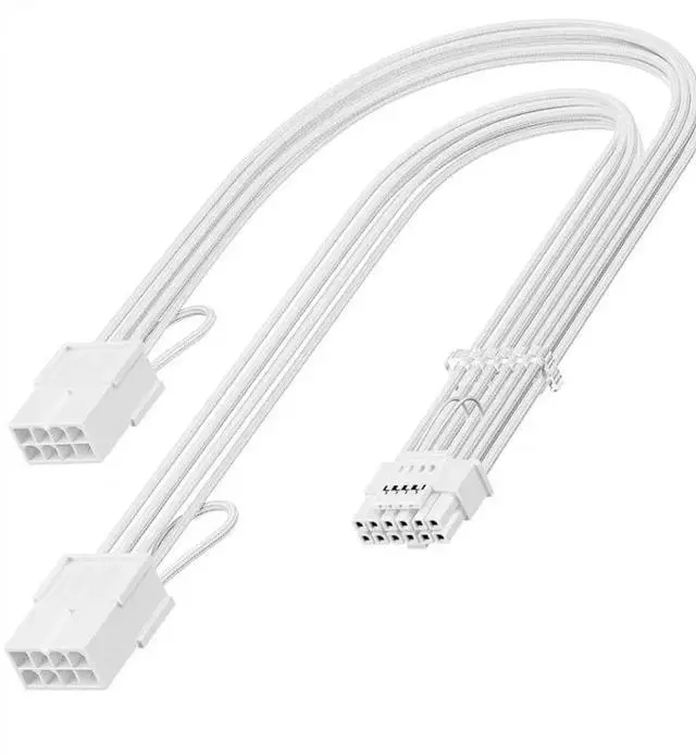 Main image of WISDUM PCIE 5.0 RTX 4070Ti 16Pin GPU Power Extension Cable, PCI-e 5.0 12VHPWR GPU Cable Adapter 16Pin(12+4) Male to 2X8Pin Female Extension Cord Designed for Geforce RTX 4070 4070 Super-13Inch White