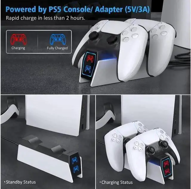 Alt view image 3 of 6 - WISDUM PS5 Controller Charger Dock Standation Compatible with Play Standation 5 DualSense Controller Remote Charger Docking Standation Fast Charging Dock Standation with 2 Types of Cable