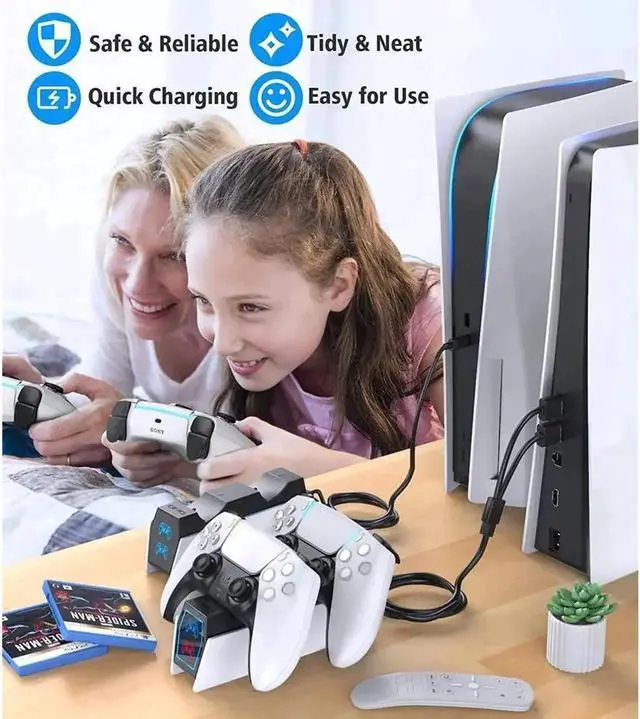Alt view image 4 of 6 - WISDUM PS5 Controller Charger Dock Standation Compatible with Play Standation 5 DualSense Controller Remote Charger Docking Standation Fast Charging Dock Standation with 2 Types of Cable