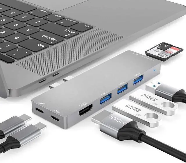 Main image of WISDUM USB C Hub, 8-in-2 Dual USB C Hub Adapter with 4K HDMI, Thunderbolt 3, 3 USB 3.0, USB-C Data Port, SD and MicroSD Card Reader Type C Hub Compatible with MacBook Air, MacBook Pro 2017/2018