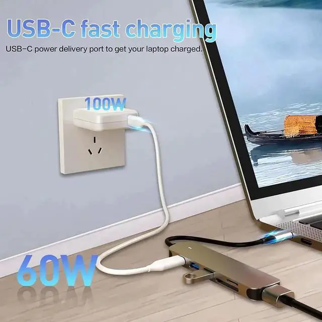 Alt view image 7 of 7 - WISDUM USB C HUB, Docking Station 6 in 1 with USB 3.0 Port, USB-C Port/PD, 4K HDMI and SD/TF Card Reader, USB C Adapter Compatible with MacBook Pro/Air Laptops and Other Type-C Devices