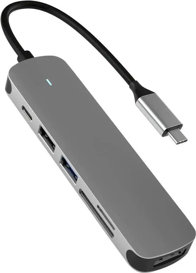 Main image of WISDUM USB C HUB, Docking Station 6 in 1 with USB 3.0 Port, USB-C Port/PD, 4K HDMI and SD/TF Card Reader, USB C Adapter Compatible with MacBook Pro/Air Laptops and Other Type-C Devices