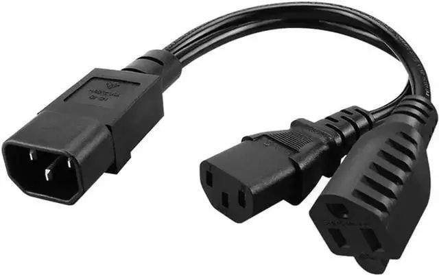 Alt view image 2 of 6 - WISDUM 1FT C14 Male PDU Style Computer Power Extension Cable Y Splitter Power Plug Cord (C14 to C13+5-15R)