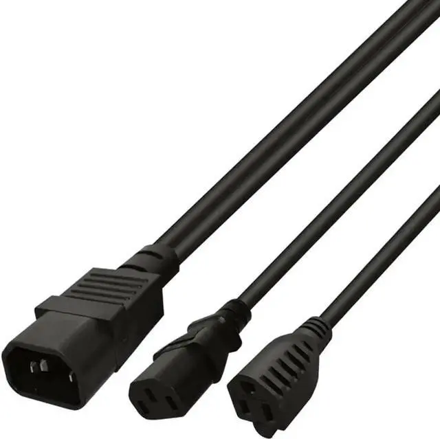 Main image of WISDUM 1FT C14 Male PDU Style Computer Power Extension Cable Y Splitter Power Plug Cord (C14 to C13+5-15R)
