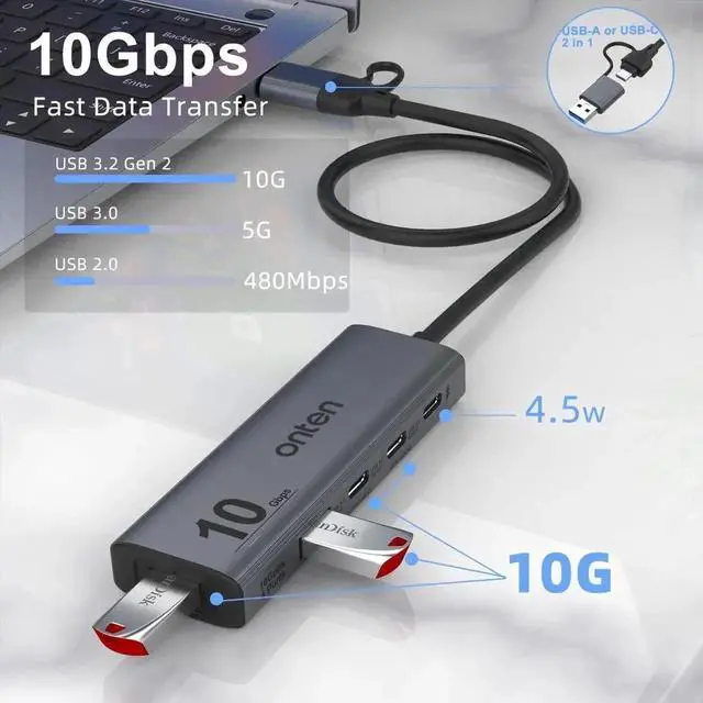 Alt view image 2 of 7 - WISDUM USB C Hub,USB C to USB C/A Adapter with USB3.2 GEN2 Speed. USB/USB C Splitter with 2*USBA(10G) 2*USB C(10G).4 Ports USB C Adapter e(Data Transfer only,Not Support Power and Monitor)