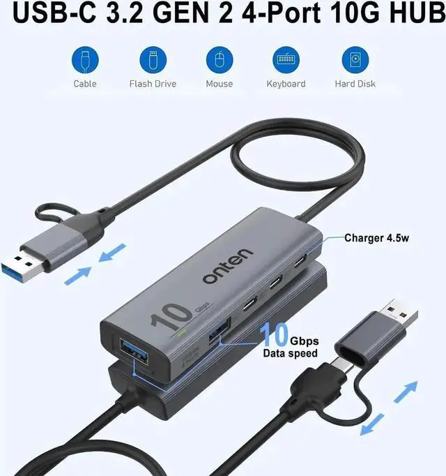 Alt view image 5 of 7 - WISDUM USB C Hub,USB C to USB C/A Adapter with USB3.2 GEN2 Speed. USB/USB C Splitter with 2*USBA(10G) 2*USB C(10G).4 Ports USB C Adapter e(Data Transfer only,Not Support Power and Monitor)