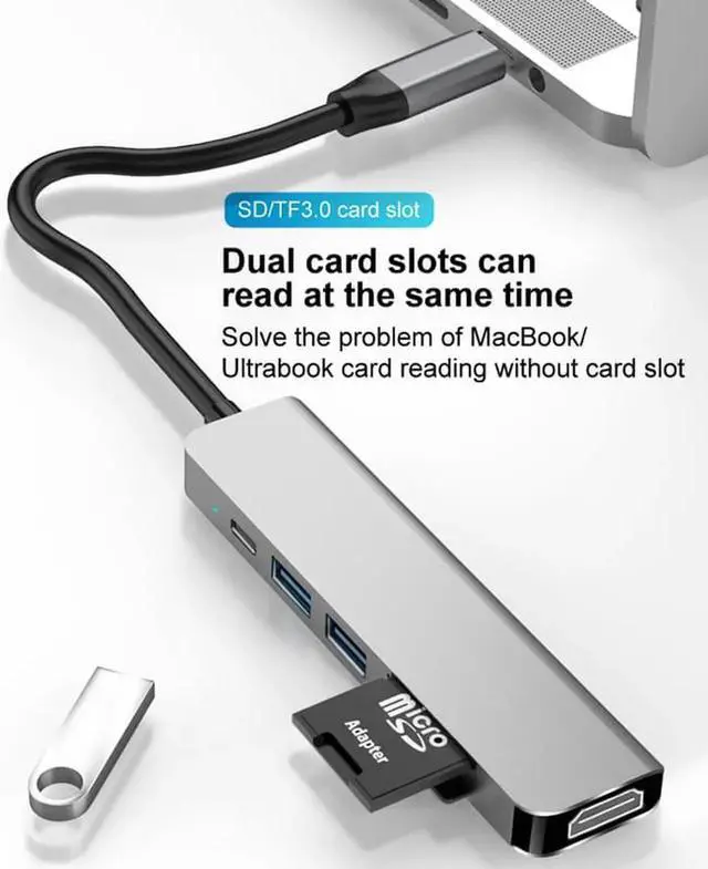 Alt view image 6 of 7 - WISDUM USB C Hub USB C HDMI Adapter 4K 30Hz 6 in 1 Type C Hub to HDMI SD TF Card Reader 2 USB 3.0 Ports 87W Pd Charging for MacBook Pro 2019 2018 2017 Galaxy Note 10 S10 S9 S8 Plus Chromebook XPS