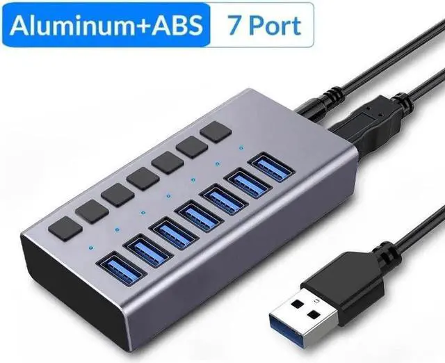 Main image of WISDUM 7-Port USB 3.0 Hub with 7 Data Ports & Charging Port, Individual On/Off Switches and 12V/3A Adapter