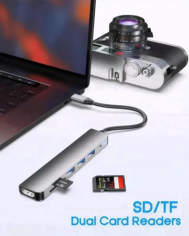 Alt view image 2 of 6 - WISDUM USB C Hub, 7-in-1 USB C to HDMI Adapter with 4K HDMI, 100W PD, 1*USB 3.0, 2*USB 2.0 and SD/TF Card Reader, Multiport Splitter Compatible with MacBook Air/Pro M1/M2, Surface Go and More