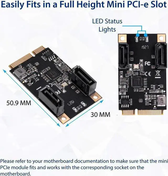 Alt view image 2 of 4 - WISDUM M.2 22x42 PCIe Interface to 2 Port SATA III Expansion Card Jmicro JMB582 Chipset, Add Two SATA 3.0 Ports to Any M.2 M-Key Slot SI-MPE40150