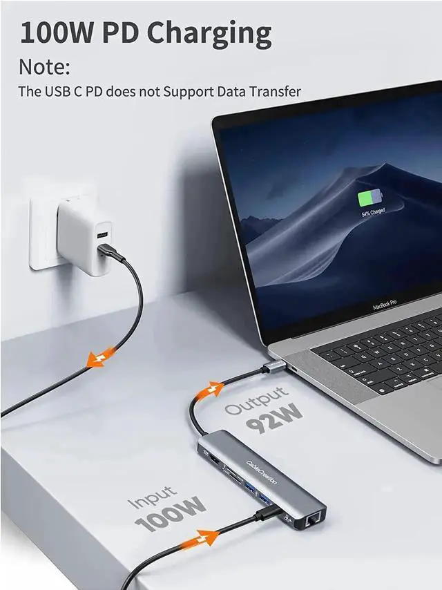 Alt view image 6 of 7 - WISDUM USB C Hub 4K 60Hz, CableCreation 7-in-1 USB-C Hub Multiport Adapter with HDMI, 1000M Ethernet, 2 USB 3.0 Ports, 100W PD and SD/TF Cards Reader, for MacBook Pro/Air 2020/2019, iPad Pro, XPS